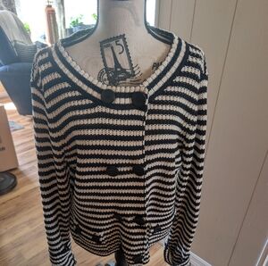 Talbots Navy and Cream Striped Cardigan